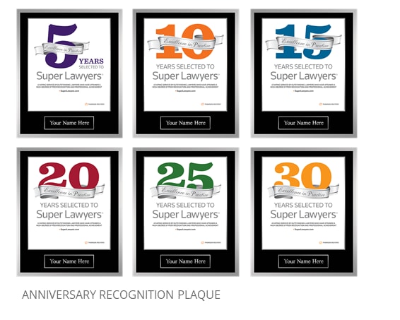 5, 10, 15, 20, 25 and 30 years Anniversary Recognition Plaques with black background and silver trim