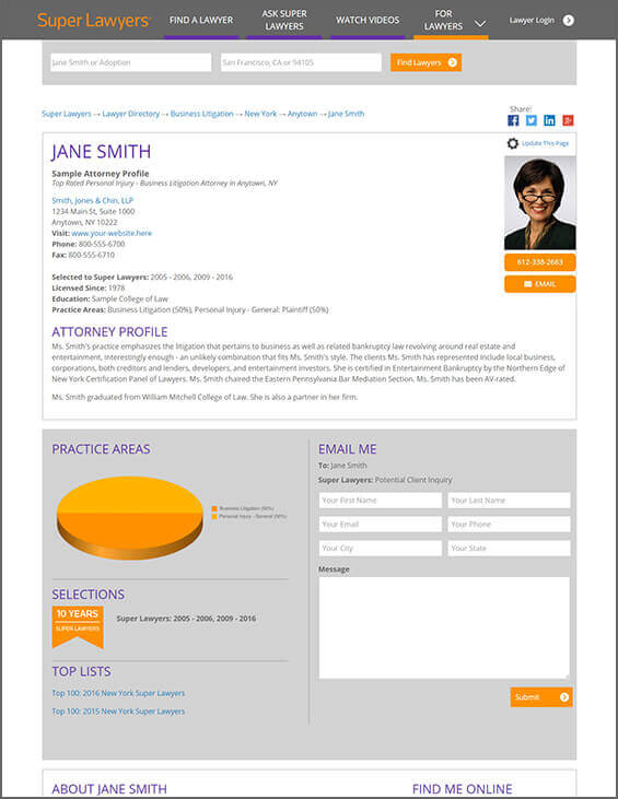 Super Lawyers Premium Online Profile Screenshot