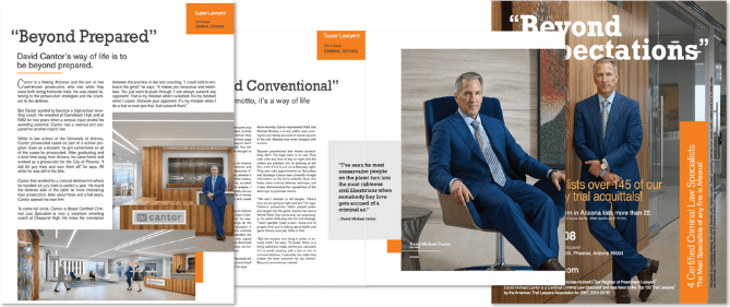 Center Spread pages in Super Lawyers Magazine