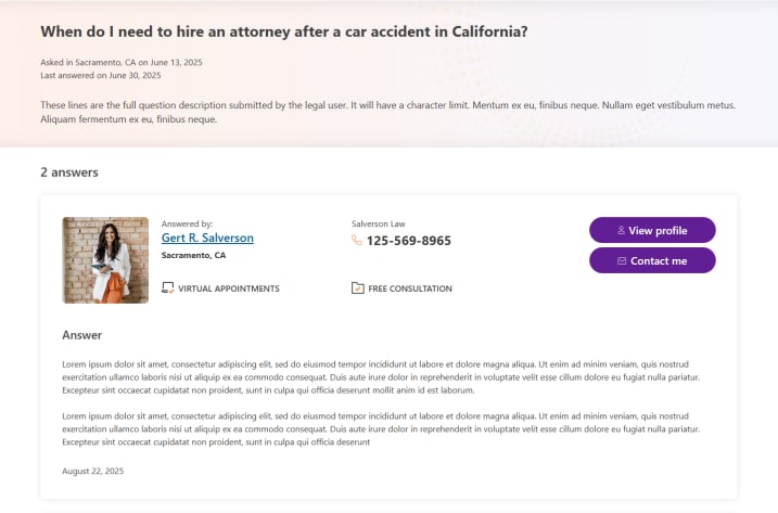 Screenshot of Ask a Lawyer forum